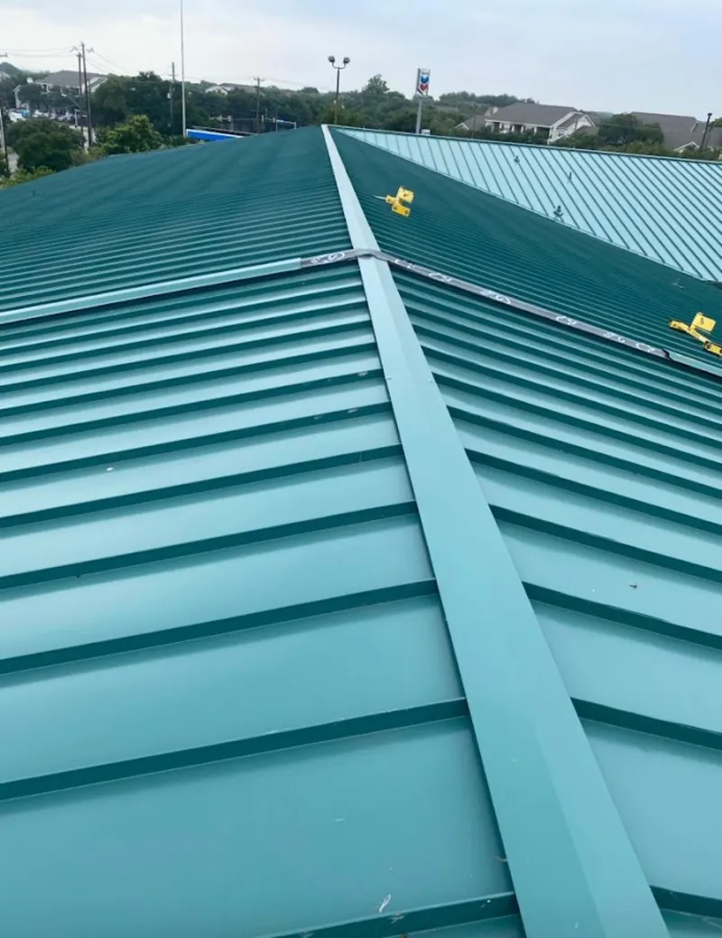 Green commercial metal roof ridge and valley for Metal Roof Repair in Gentry